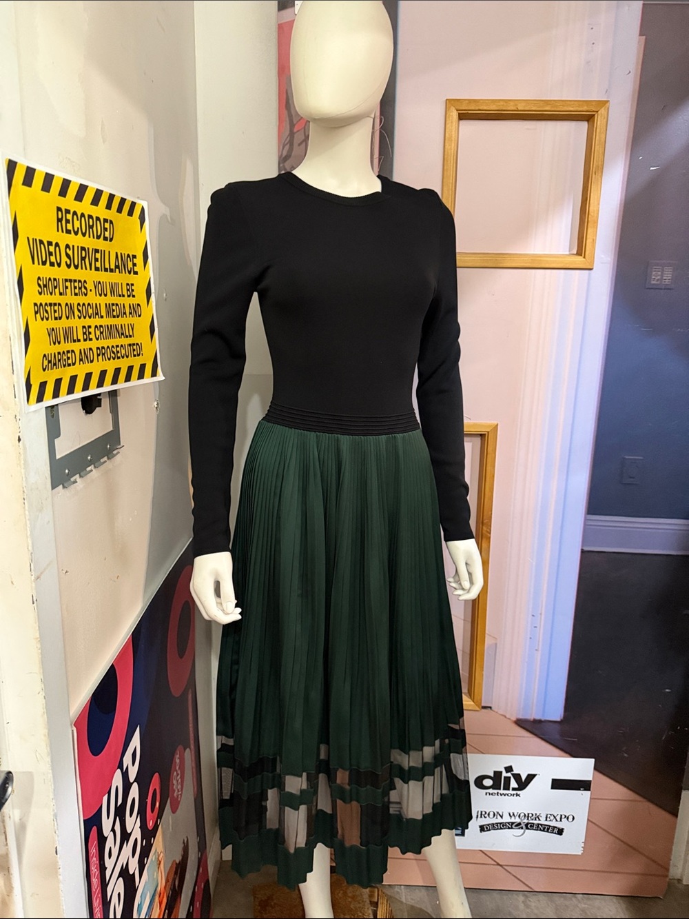 Ted Baker London Black & Dark Green Pleated Maxi Dress